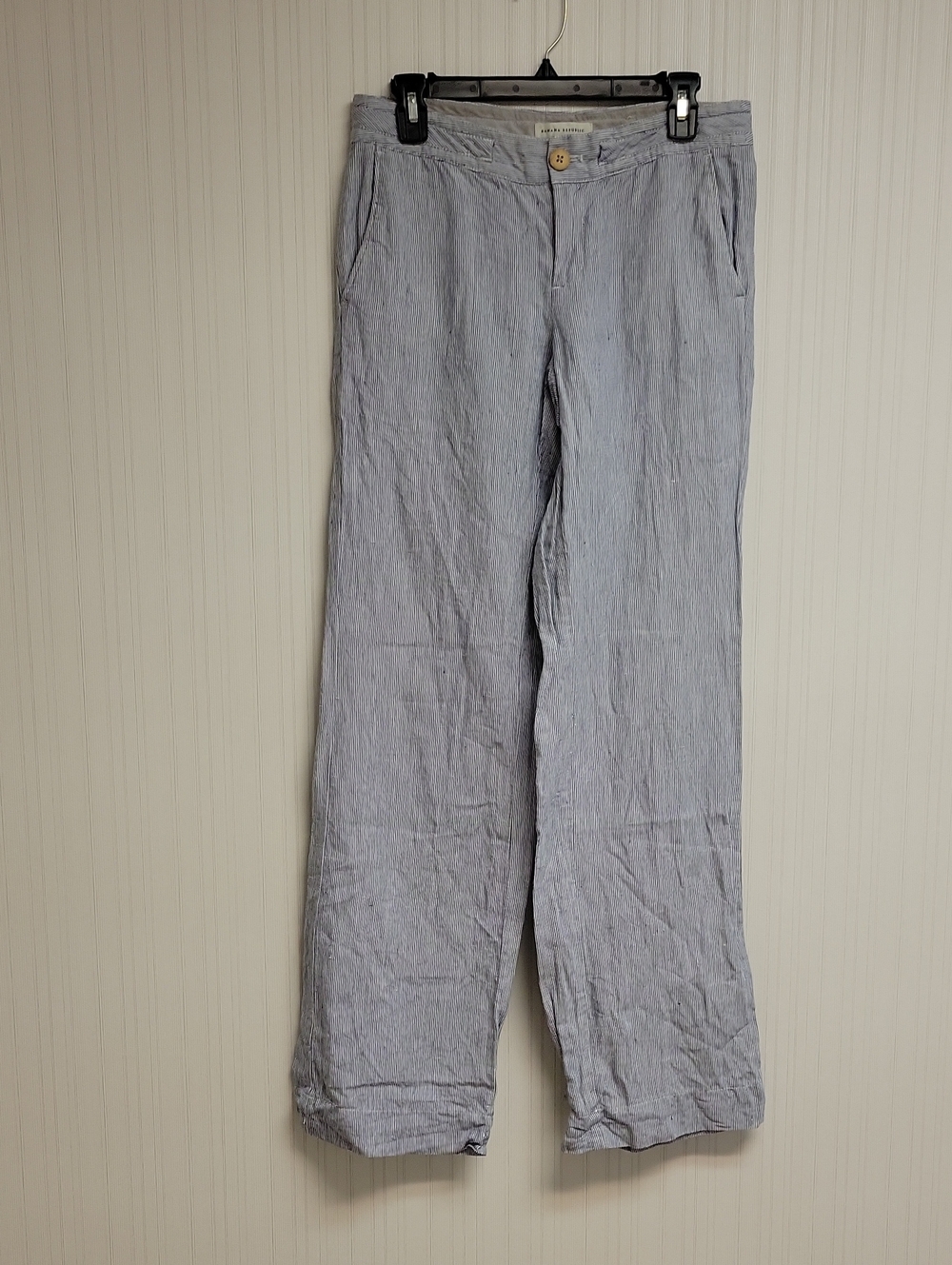 Banana Republic Blue White Striped Linen Pants 4 Long Office Business Casual